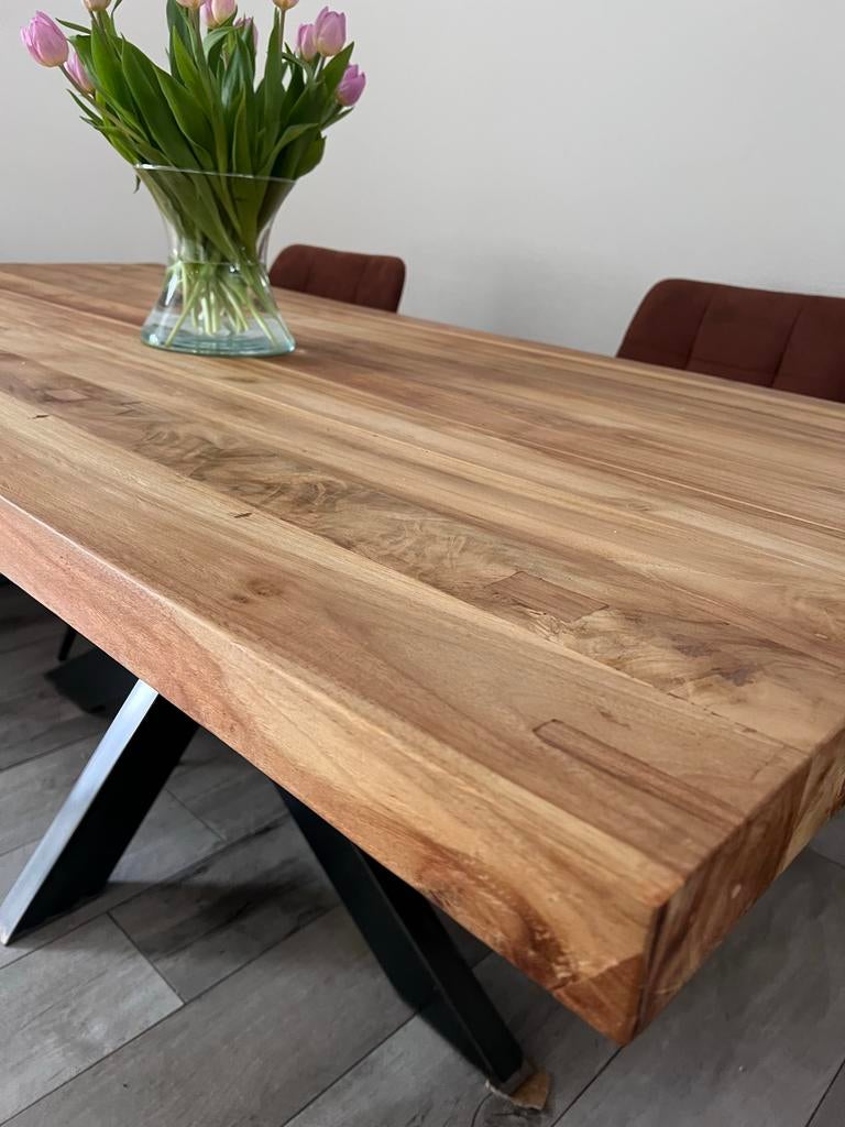 Eettafel van natuurhout (90x180cm), Ophalen, 50 tot 100 cm, Zo goed als nieuw, Vijf personen of meer