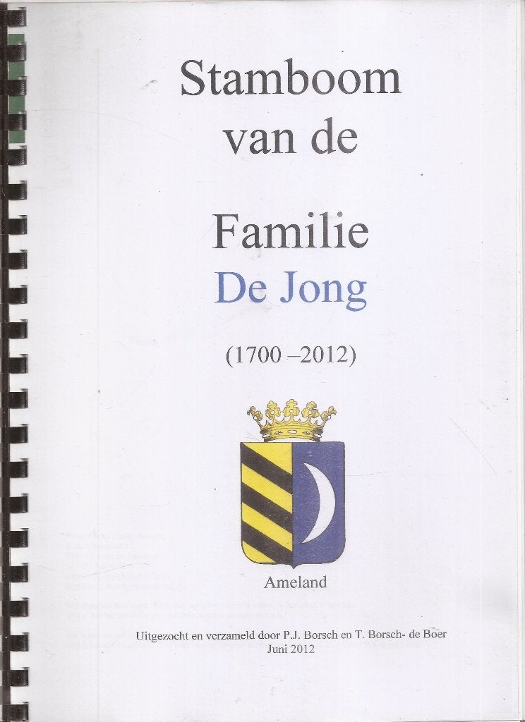 Ameland Stamboom van de Familie De Jong (1700-2012), Boeken, Ophalen of Verzenden, Zo goed als nieuw