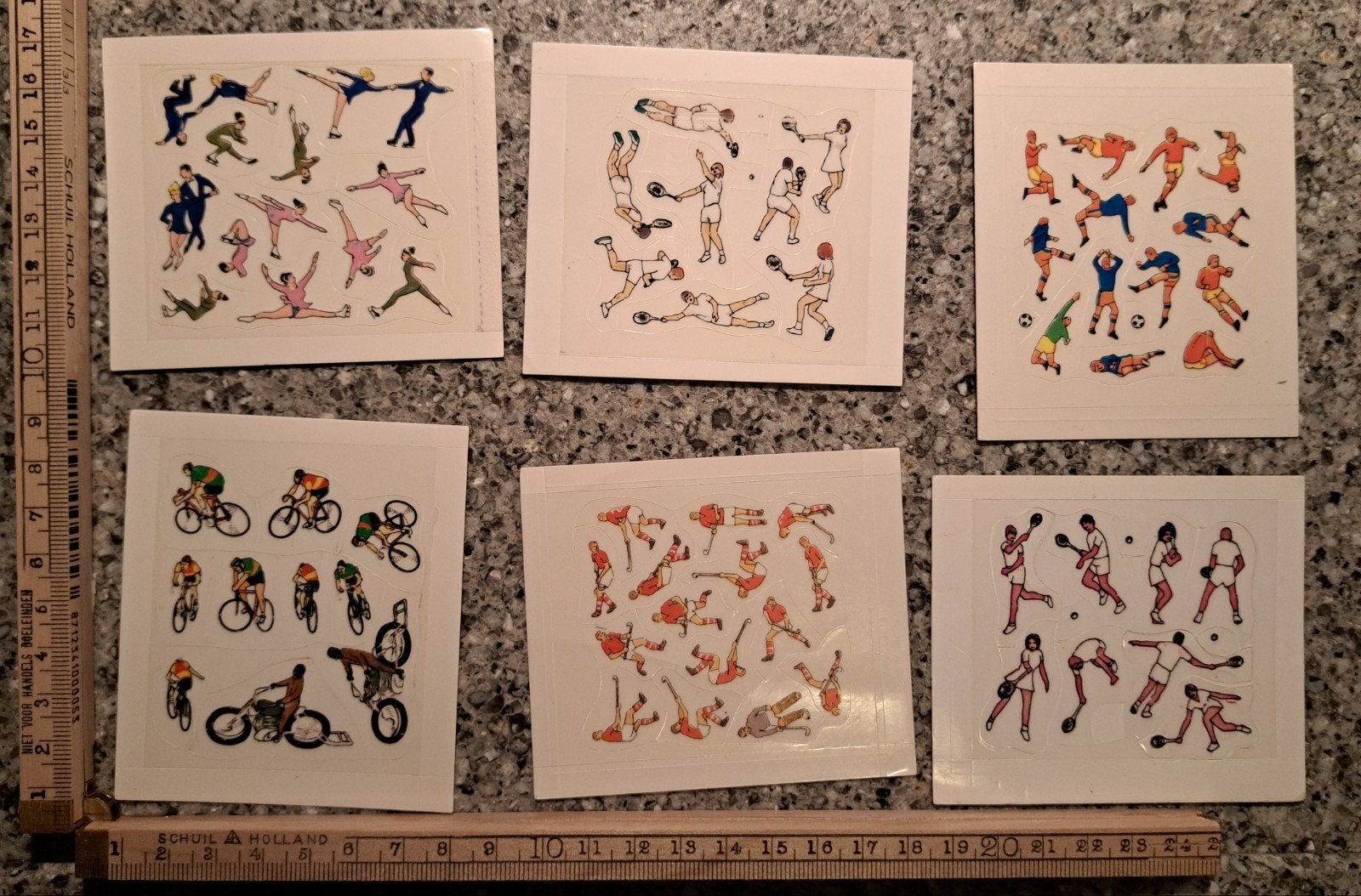 6 vintage stickers sport en spel voetbal hockey wielrennen, Ophalen of Verzenden, Zo goed als nieuw