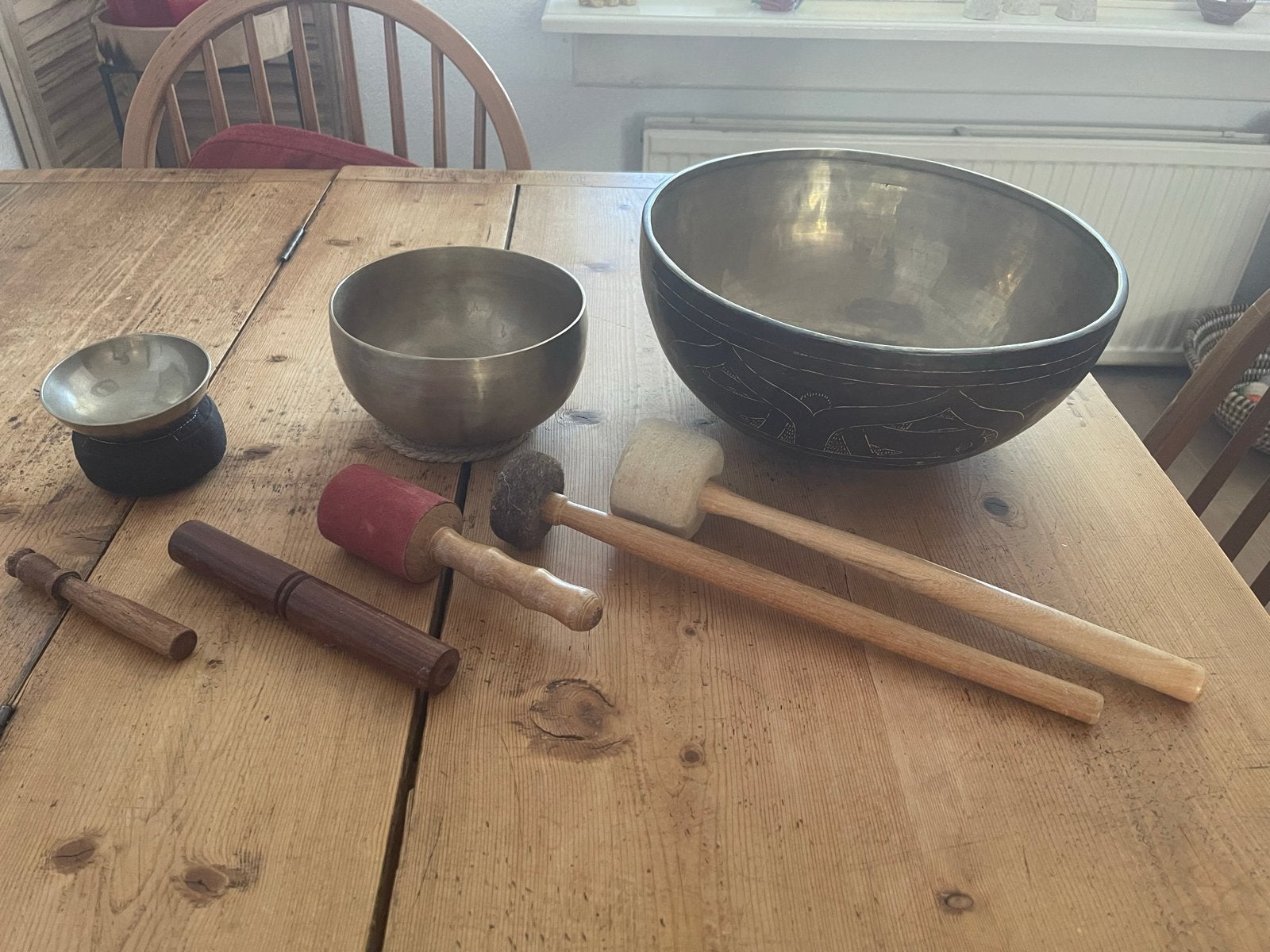 Set van 3 handgemaakte klankschalen uit India, Ophalen of Verzenden, Gebruikt