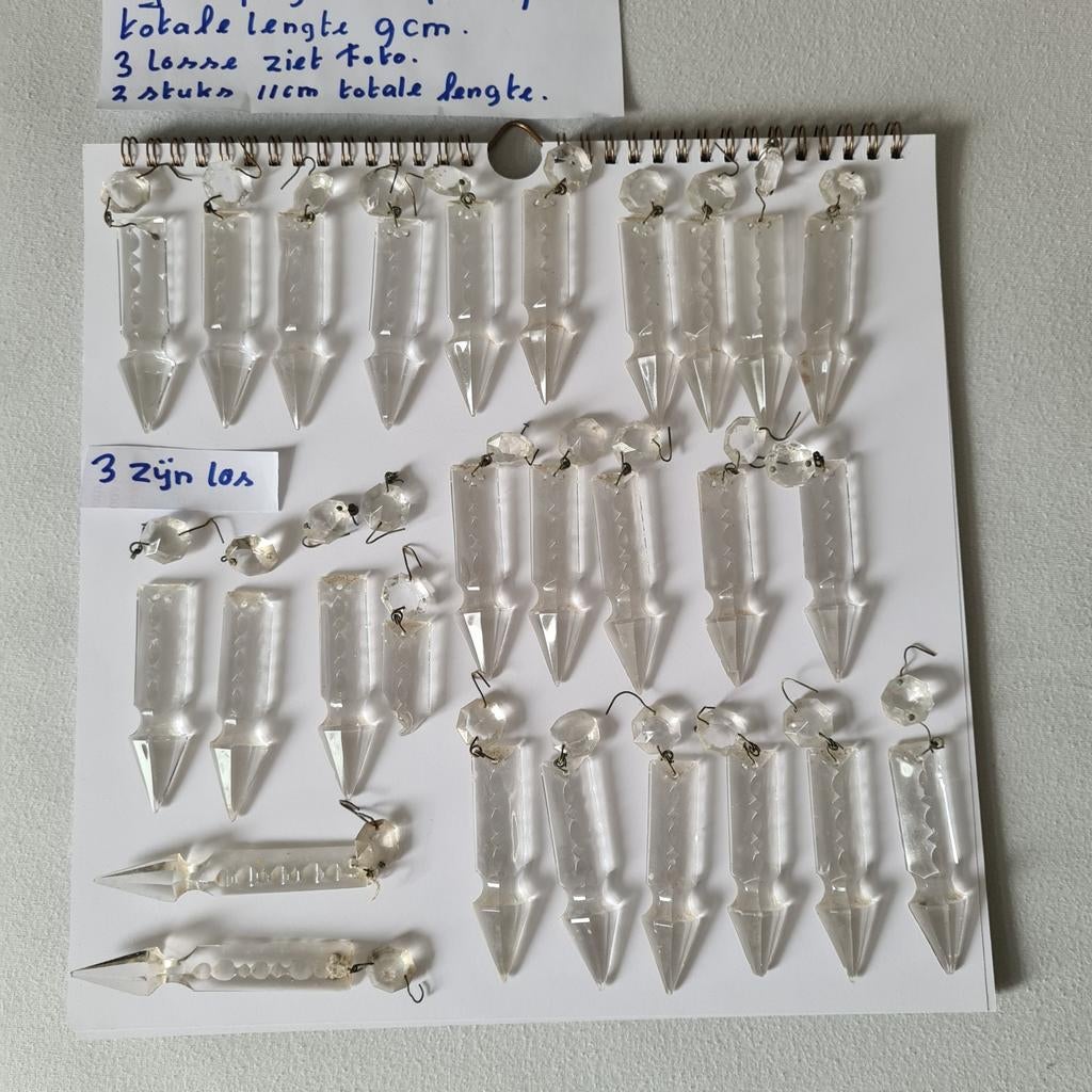 Antieke glazen pegels voor kroonluchter - 24 stuks, Antiek en Kunst, Ophalen of Verzenden