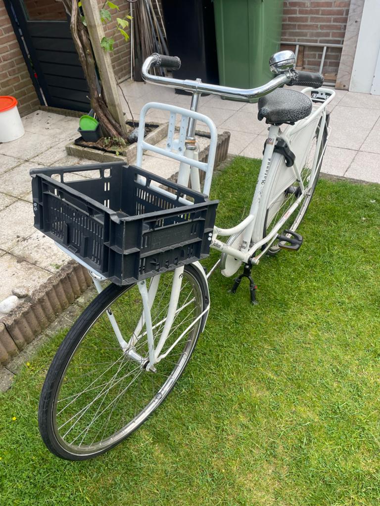 Batavus damesfiets met voordrager en krat, Fietsen en Brommers, Fietsen | Dames | Damesfietsen, Ophalen, Terugtraprem, Batavus