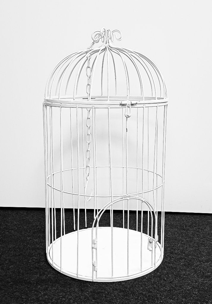 Witte metalen vogelkooi – decoratie – middel – 55 cm, Ophalen, Gebruikt, Wit, Metaal