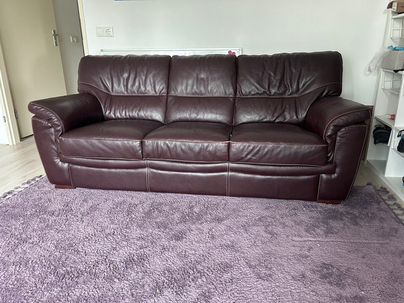 Comfortabele 3-zits leren bank - Donkerbruin, Gebruikt, 150 tot 200 cm, Driepersoons, Ophalen of Verzenden