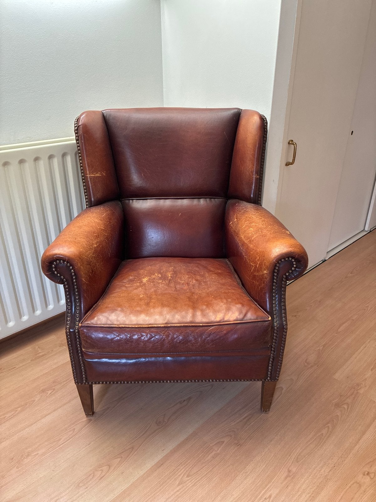 Vintage Schapenleren Fauteuil, Ophalen, Gebruikt, Leer, 75 tot 100 cm