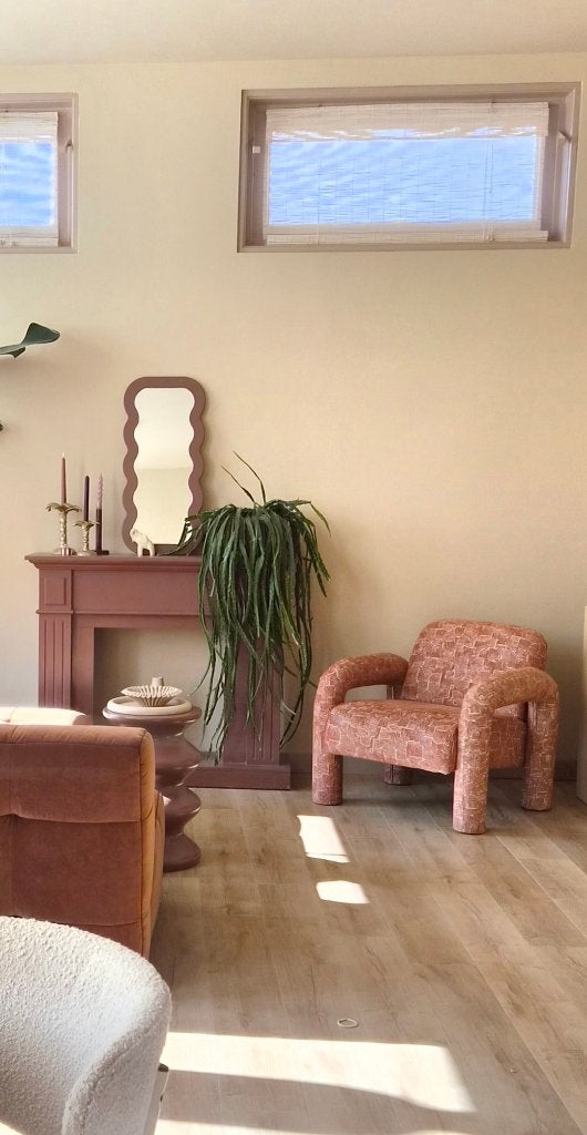 Karwei Fauteuil terracotta, Ophalen, 75 tot 100 cm, Zo goed als nieuw, 75 tot 100 cm