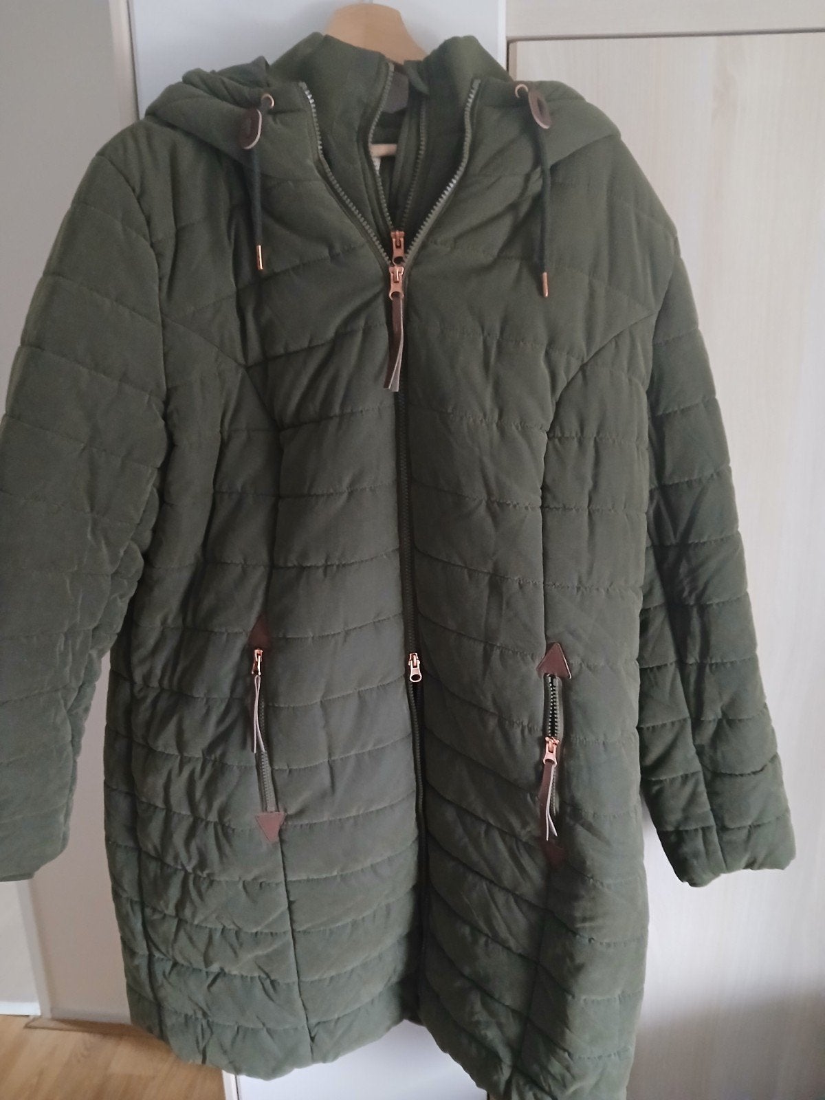 Groene lange gewatteerde jas met dubbele rits en capuchon ma, Maat 46/48 (XL) of groter, Ophalen of Verzenden, Groen, Onbekend