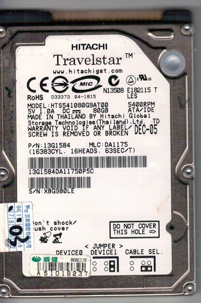 HITACHI-ATA/IDE 80GB 2,5 nch, Ophalen, Intern, Gebruikt, HDD