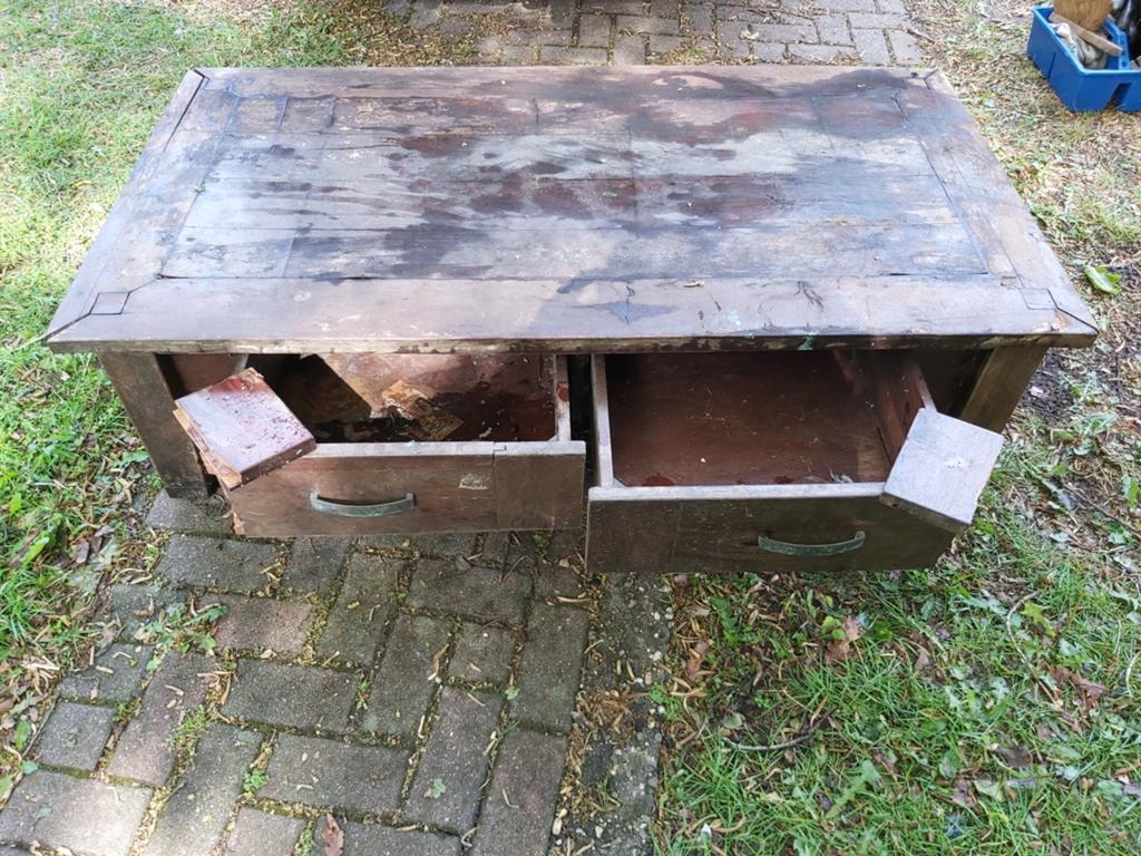 Salontafel: Oersolide!! massief mahonie, 1.25x75x40h, opknap, Ophalen of Verzenden