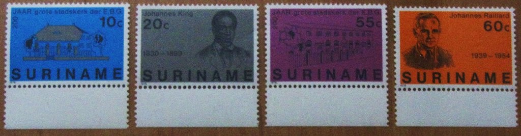 Rep-Suriname 124-127 serie met tab onder stadskerk., Postzegels en Munten, Verzenden, Postfris