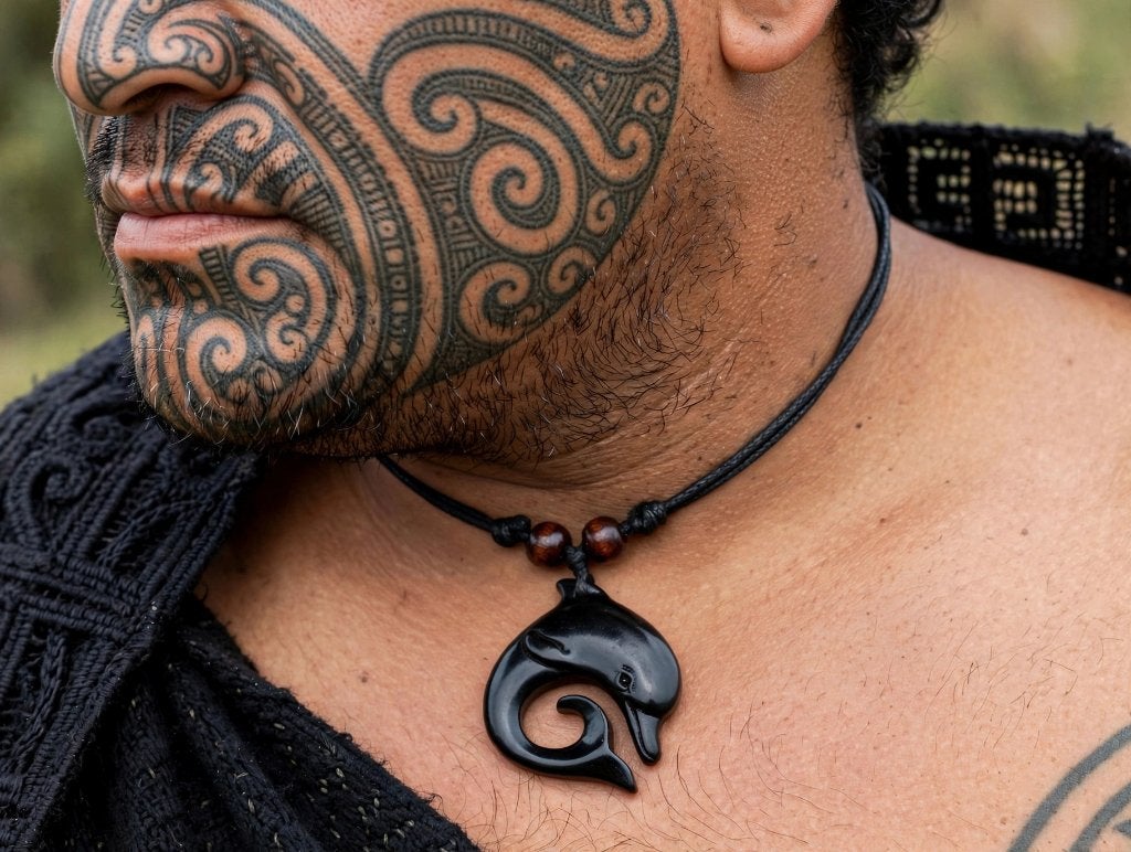 Maori Koru dolfijn hanger, Verzenden, Zwart, Nieuw, Steen of Mineraal