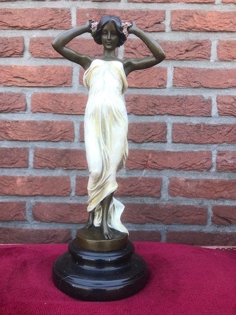 Weens brons, art-nouveau nimf, stijlvol beeld, Antiek en Kunst, Ophalen of Verzenden, Brons