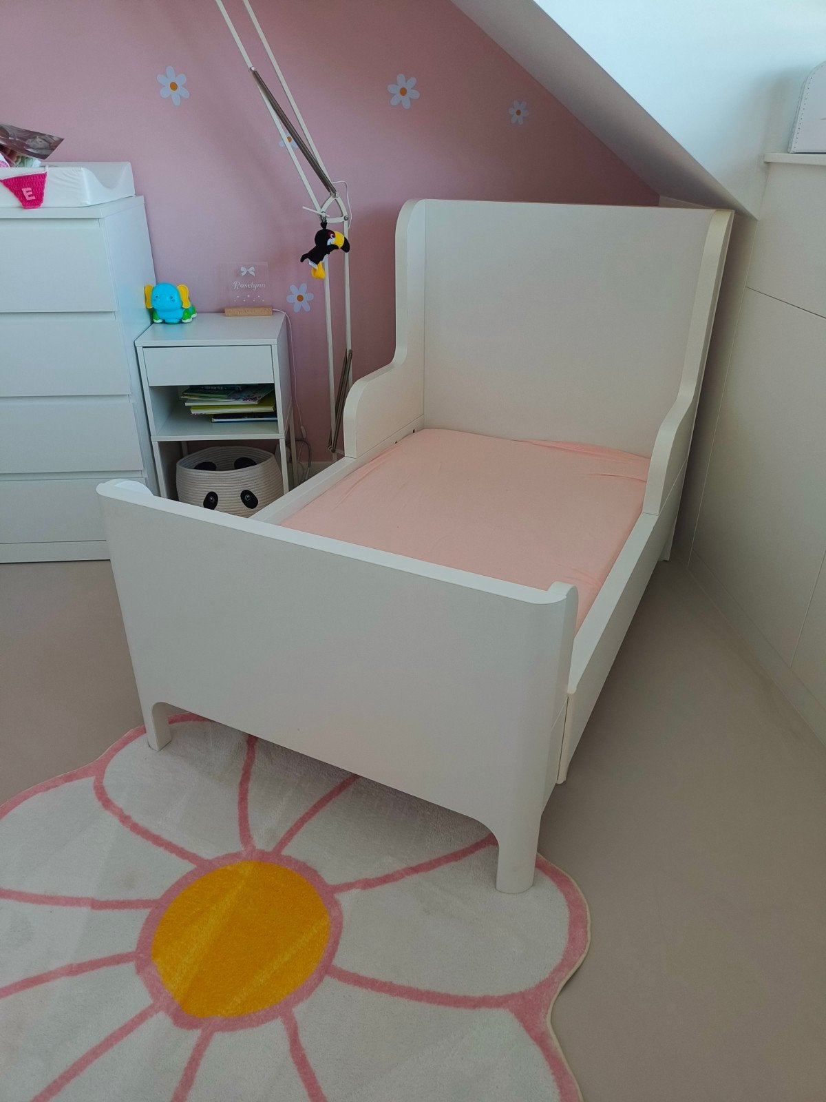 Wit ikea busunge kinderbed met lattenbodem en matras, Lattenbodem, Gebruikt, 70 tot 85 cm, Ophalen of Verzenden
