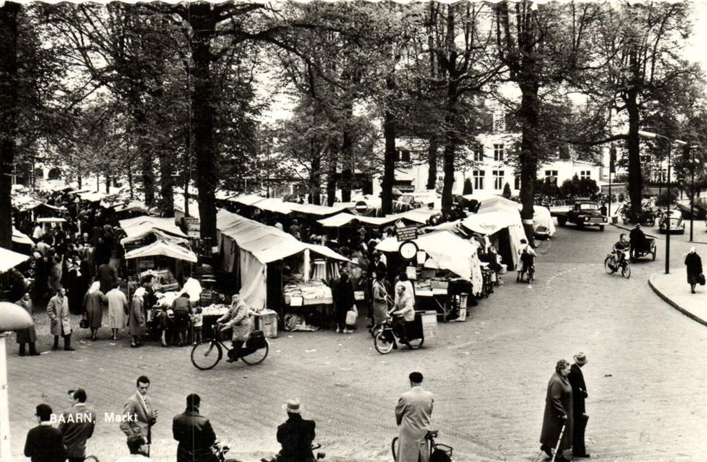 Baarn, Markt - volk kramen - ongelopen, Verzenden, 1960 tot 1980, Ongelopen, Utrecht