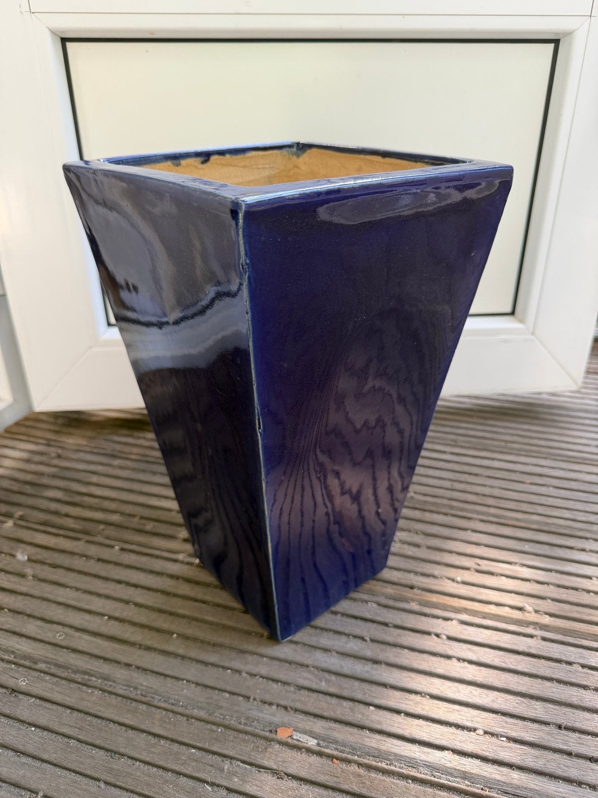 Geglazuurde keramiek bloempot, donkerblauw, Tuin en Terras, Bloempotten, Ophalen, Gebruikt, Vierkant, Binnen