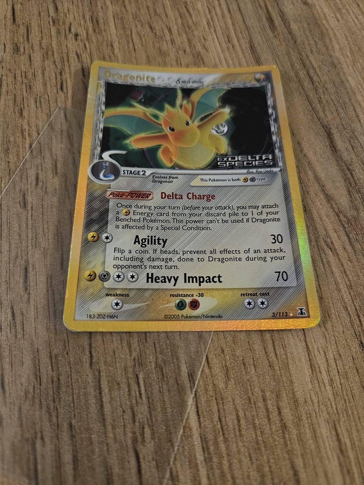 Dragonite EX Delta Species Stamped Holo Pokémon Kaart 3/113, Ophalen, Zo goed als nieuw, Losse kaart, Foil