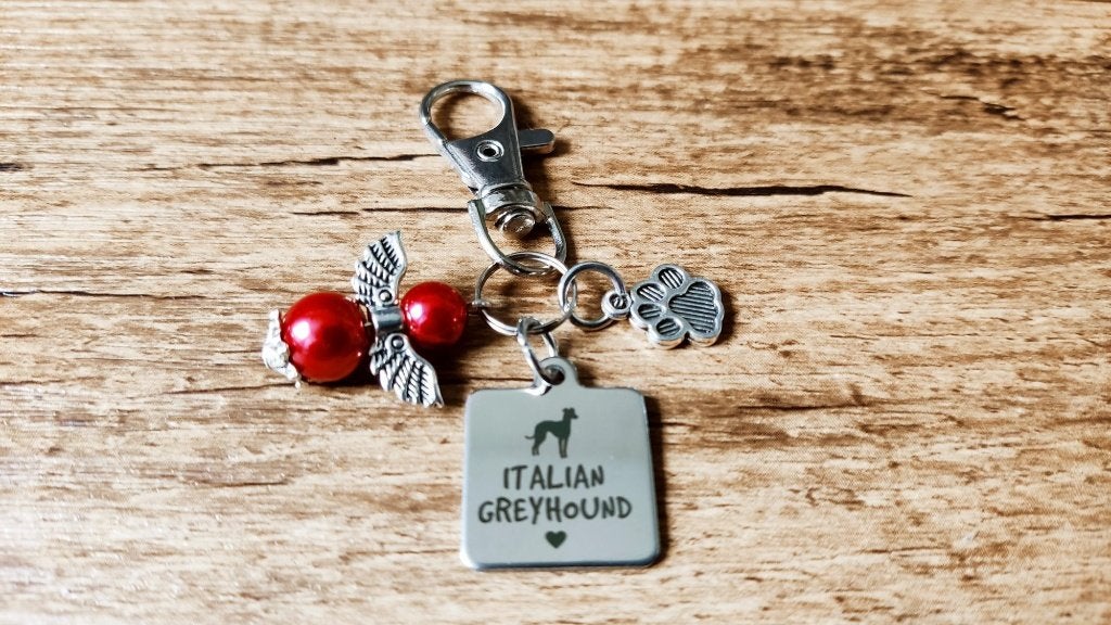 Sleutelhanger Italiaans windhondje RVS met beschermengeltje, Verzenden, Nieuw, Dier of Natuur