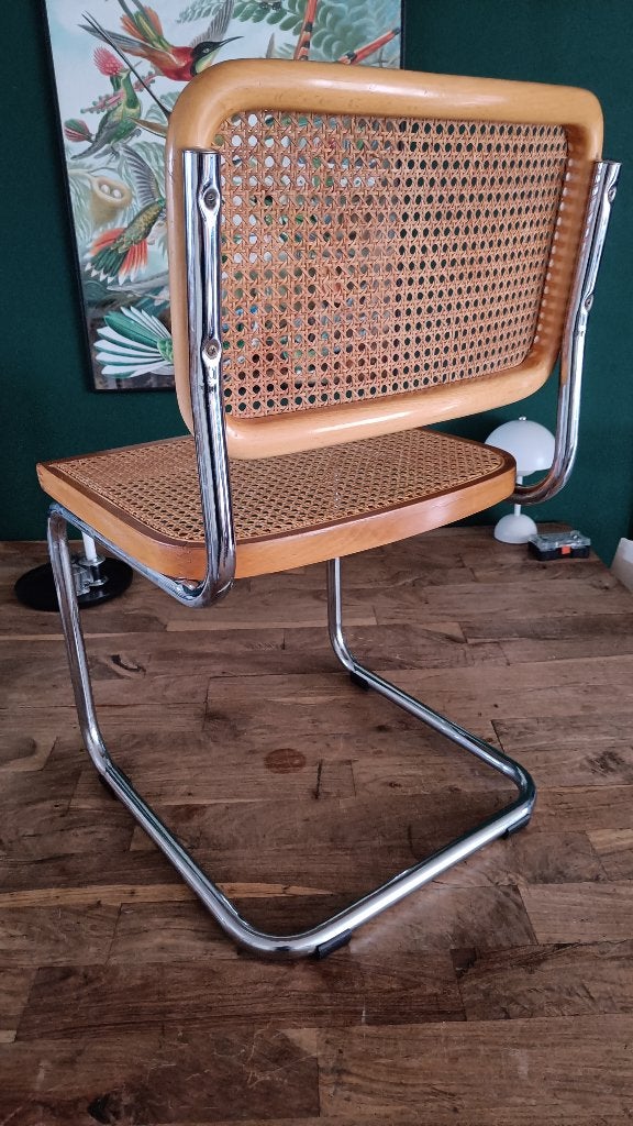 4x thonet stijl Breuer Cesca buisframe stoel rotan webbing, Bruin, Vintage Bauhaus Design, Ophalen of Verzenden, Zo goed als nieuw