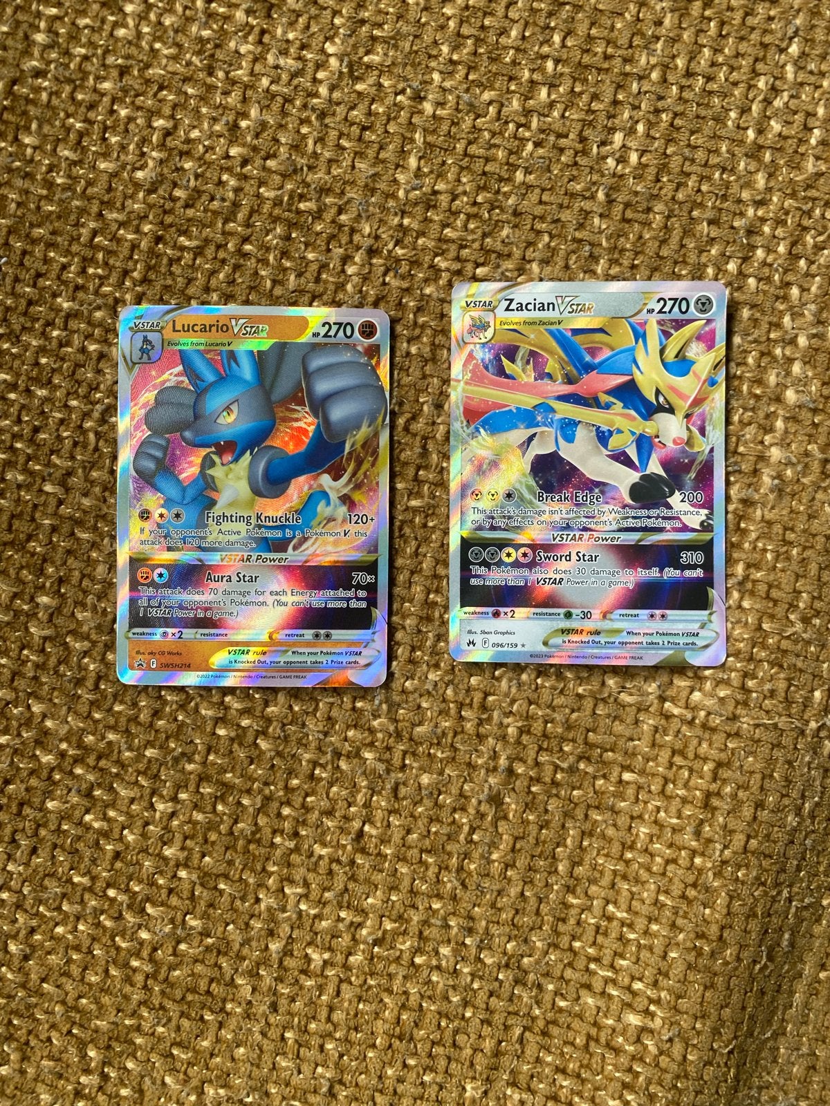 Pokémon VSTAR Kaarten: Lucario VSTAR & Zacian VSTAR, Ophalen, Zo goed als nieuw, Meerdere kaarten, Foil