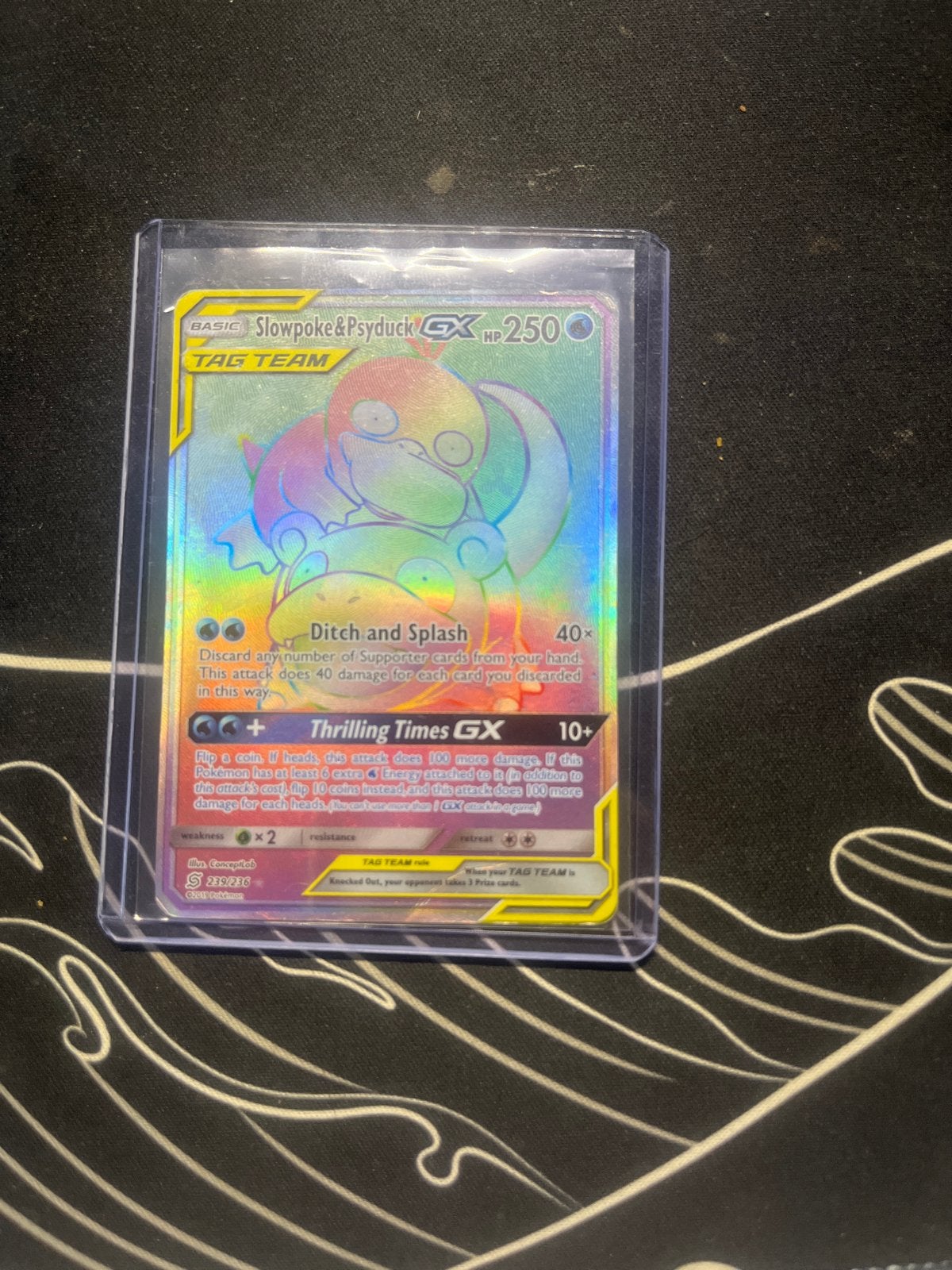 Slowpoke & Psyduck GX Rainbow Rare Pokémon Kaart, Ophalen, Zo goed als nieuw, Losse kaart, Foil