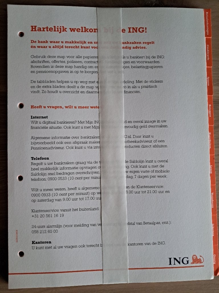 ING inlegvellen voor bankzaken. (GRATIS), Diversen, Ophalen, Nieuw