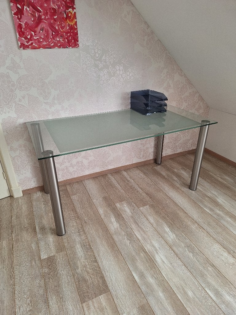 Bureau met design glasplaat, 160x80, Ophalen, 160 cm, ., Metaal