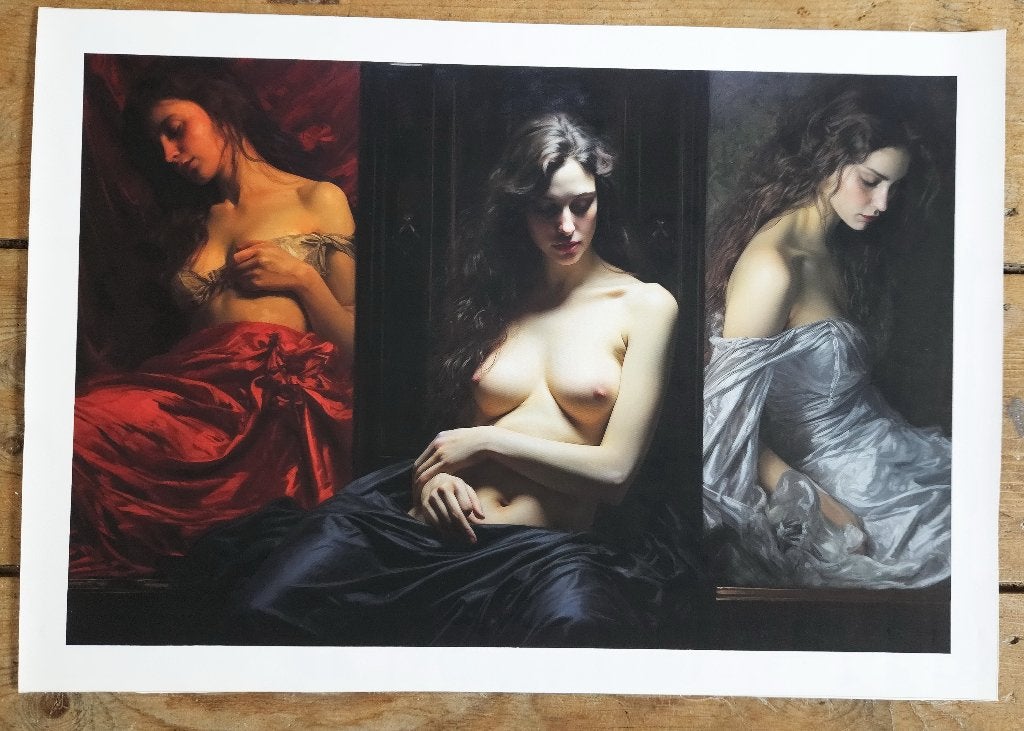 Kunst erotiek naakt La Chibroneuse, Le charme a Trois, Antiek en Kunst, Kunst | Litho's en Zeefdrukken, Gesigneerd, Overige onderwerpen