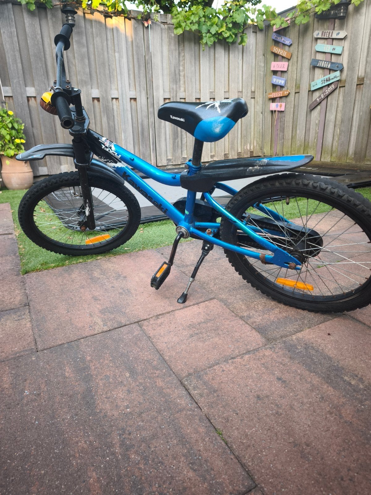 Kawasaki kinderfiets 20 inch - Blauw, Fietsen en Brommers, Ophalen, 20 inch of meer, Gebruikt, Velgrem