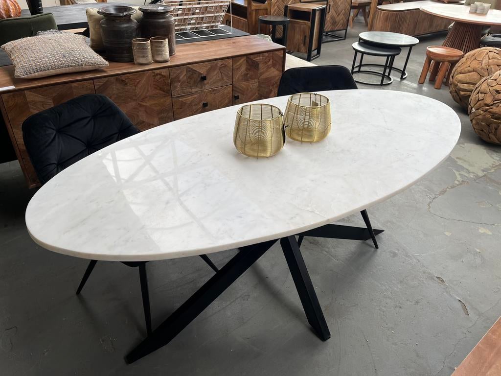 Magazijn Leegverkoop Eettafel ovaal Mable Wit marmer matrix, Nieuw, Ophalen of Verzenden, Info@wkhome.nl, Argonweg 20 Amersfoort