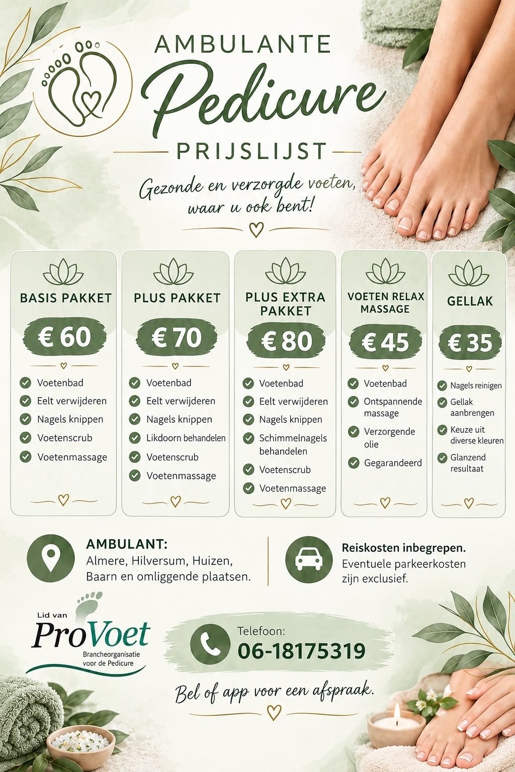 Ambulante pedicure, Komt aan huis, Nagels lakken