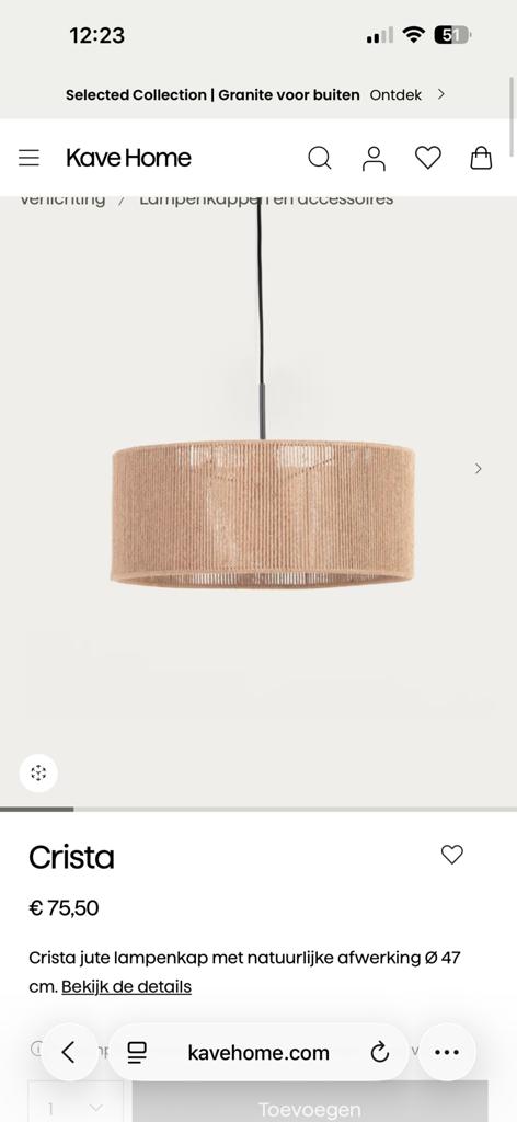 Kave Home Crista Jute Lampenkap Ø 47 cm, Ophalen, Beige, Rond, Zo goed als nieuw