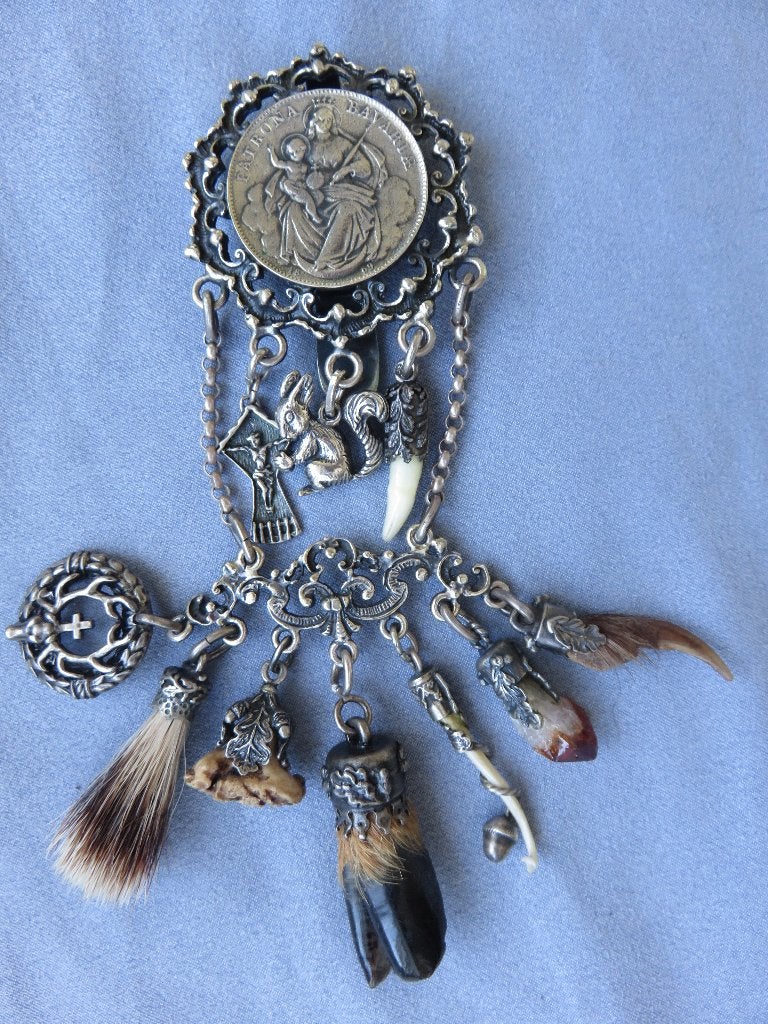 Jager hanger met attributen in 800 karaat zilver - 19e eeuw, Ophalen of Verzenden, Zilver