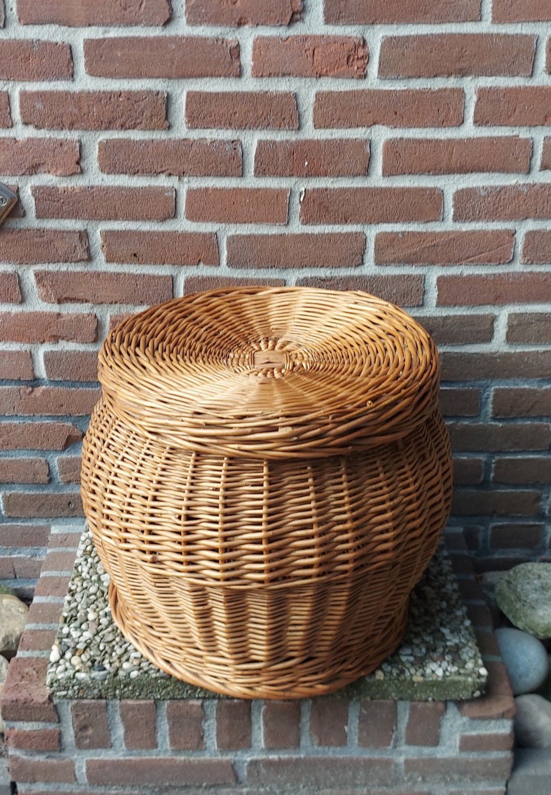 Grote Rotan/Rieten opbergmand met deksel, Ophalen, Gebruikt, Rond, Riet