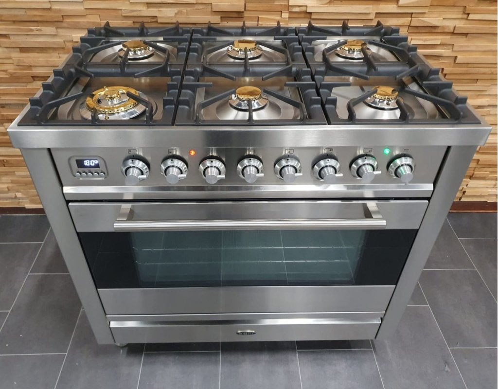Luxe Boretti Fornuis 90cm rvs + rvs  300 oven 6 pits, Niet ingevuld, 60 cm of meer, Niet ingevuld, Ophalen of Verzenden