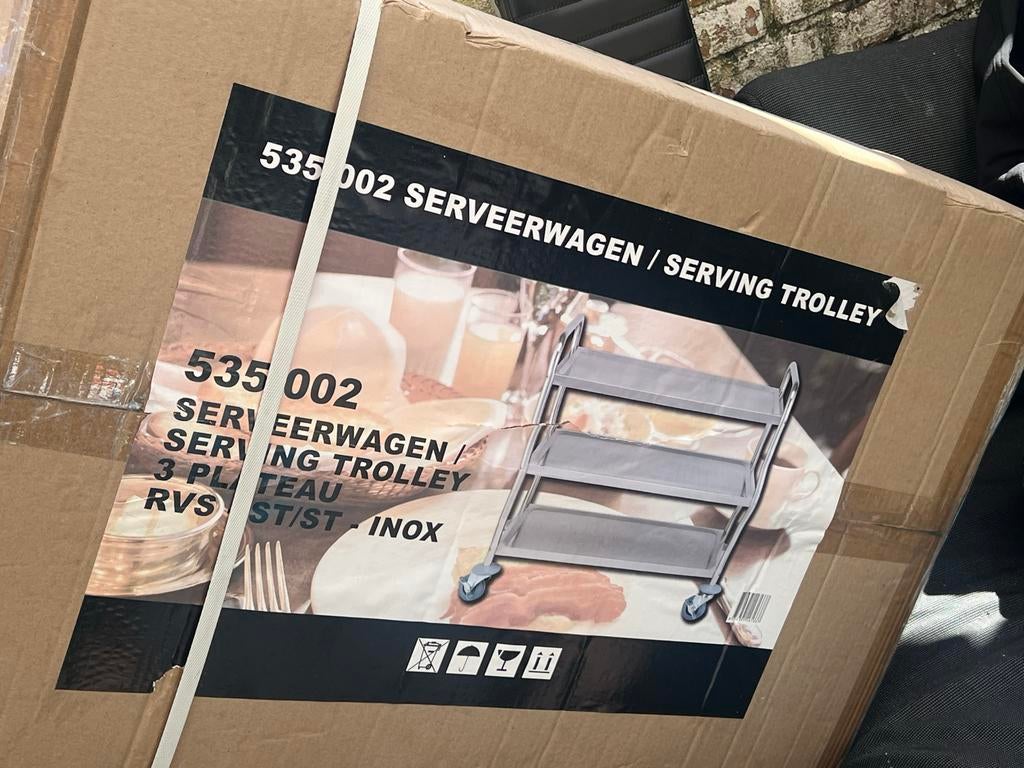 Nieuwe Serveerwagen / Serving Trolley - RVS met 3 Plateaus, Ophalen of Verzenden, Metaal, Nieuw, Zilver