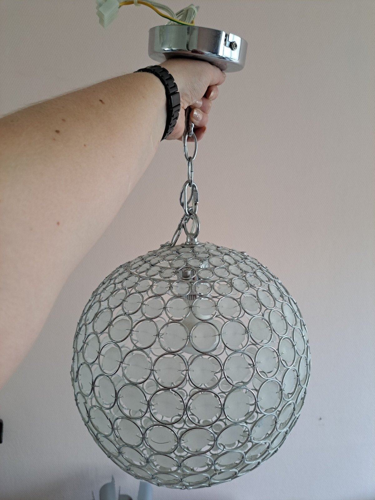 Moderne hanglamp met glazen schijfjes OPHALEN IN RIJSSEN, Huis en Inrichting, Ophalen, Gebruikt, E27 (groot), Glas