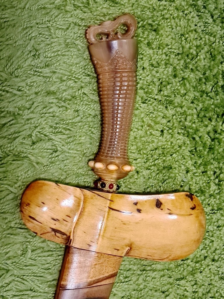 Lombok Keris Pamor Adeg Rambut/Nkulit Semangka Gerantim Hulu, Antiek en Kunst, Kunst | Niet-Westerse kunst, Ophalen, Wapen, Indonesië
