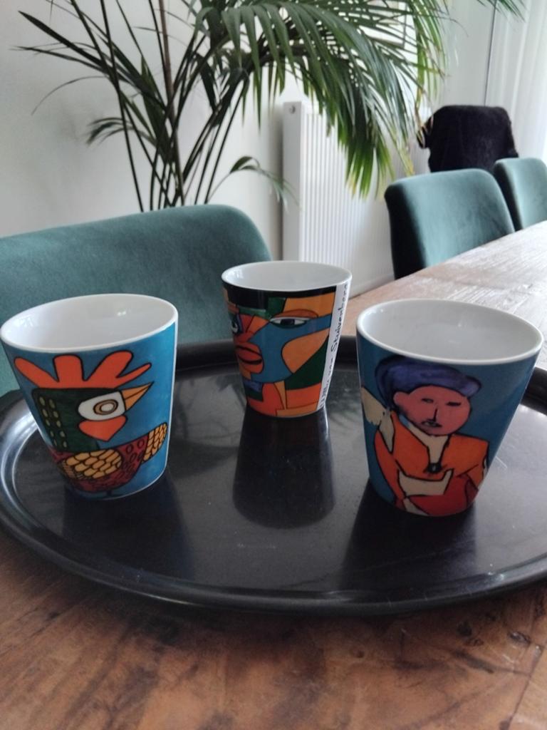 Set van 3 Reinaerde kunstwerken bekers, Antiek en Kunst, Antiek | Keramiek en Aardewerk, Ophalen of Verzenden