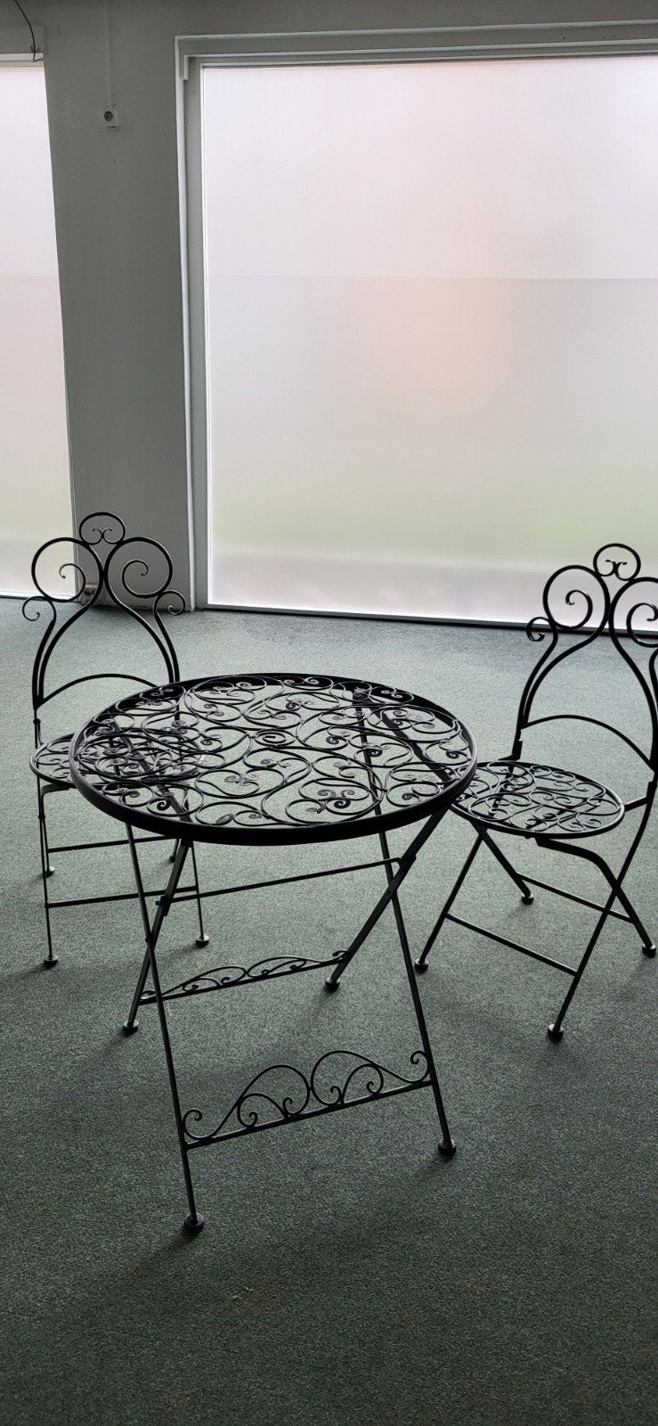 Smeedijzeren Bistroset - Tafel en 2 Stoelen, Overige materialen, Gebruikt, Tuinset, Eettafel