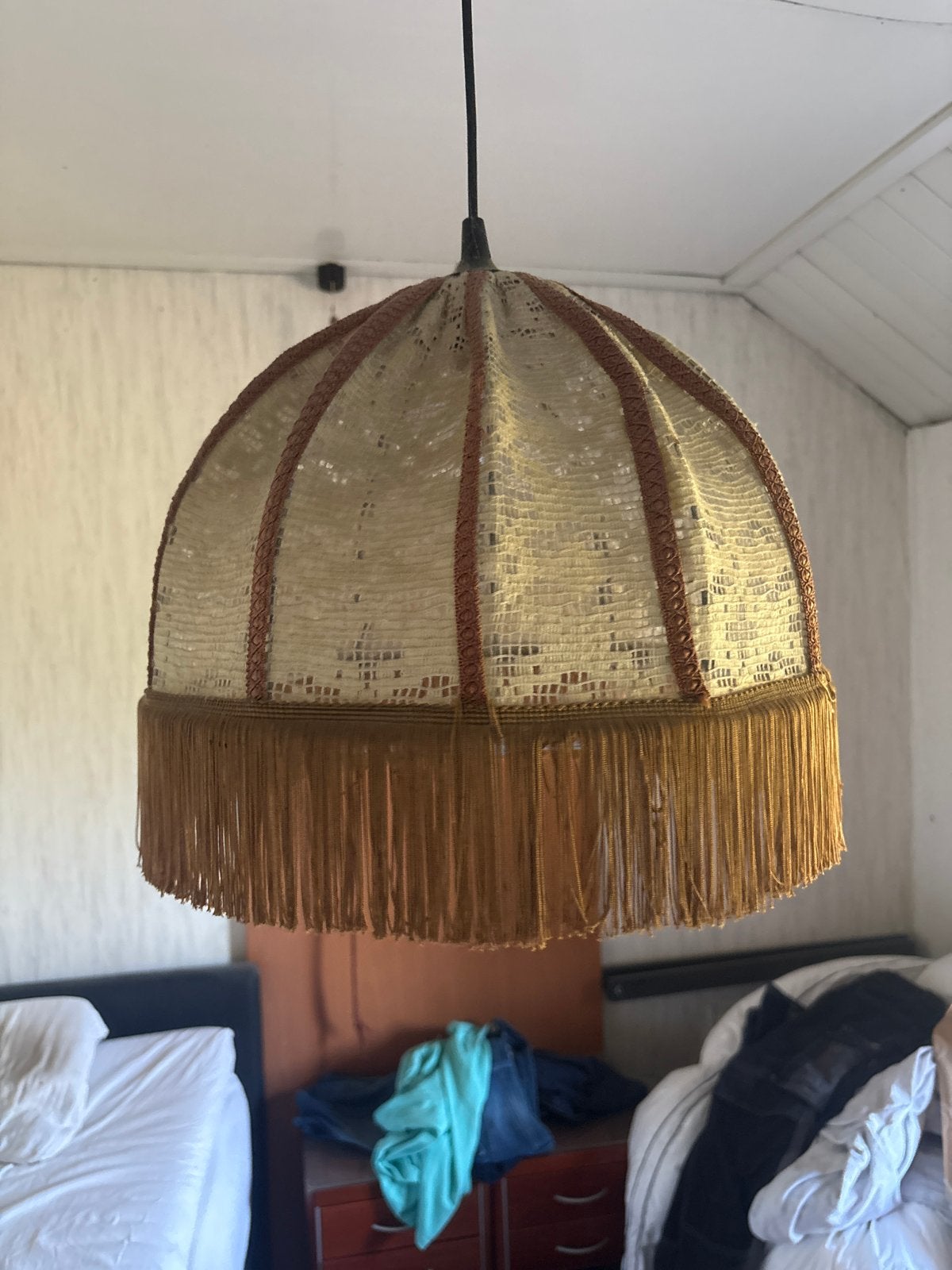 Vintage Haakwerk Hanglamp met Franjes, Ophalen, Gebruikt, Textiel