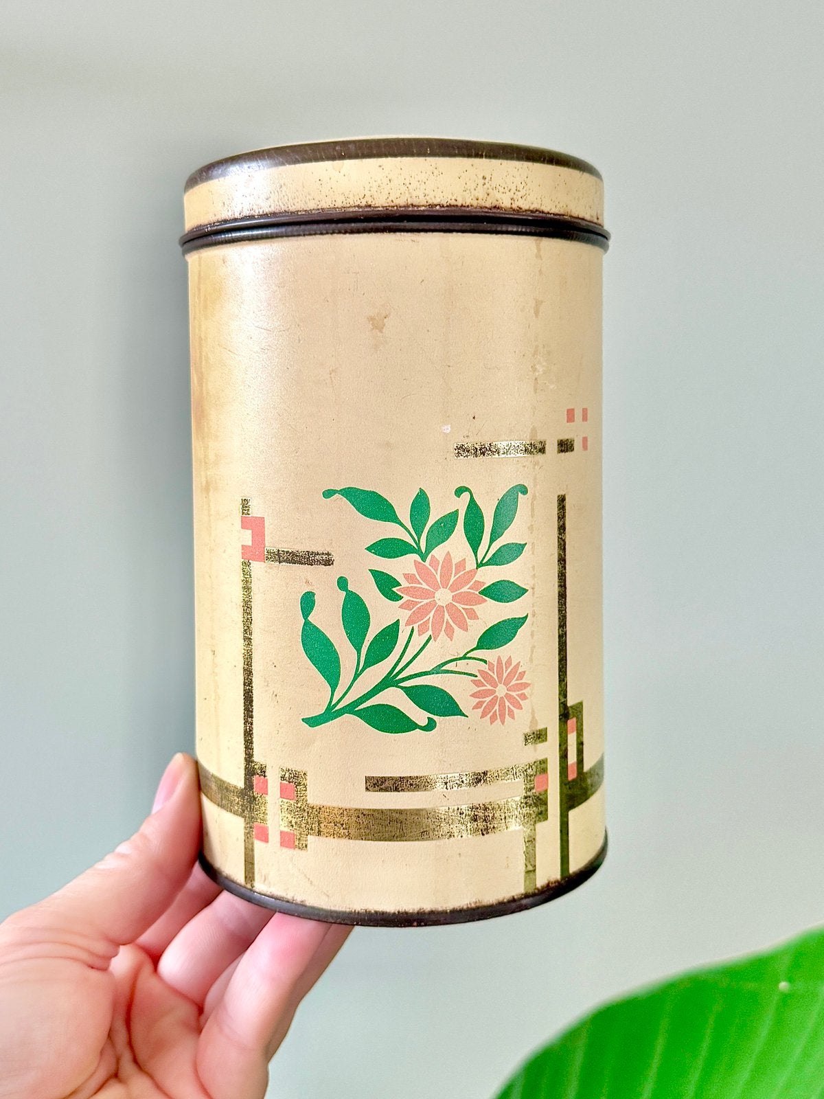 Vintage bloemen blik voorraadblik opbergdoos, Verzamelen, Ophalen of Verzenden, Gebruikt, Overige