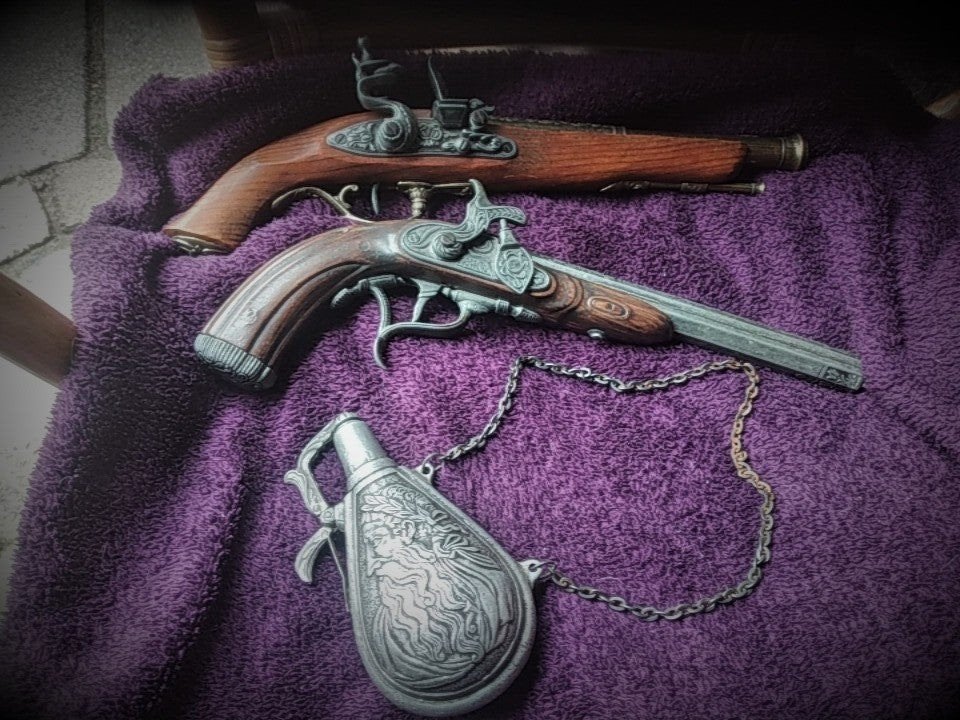 decoratie percussie pistols met buskruit dispenser, Ophalen of Verzenden