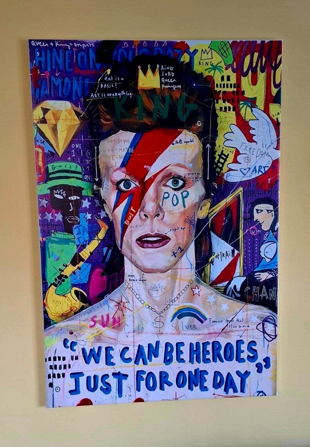 Banksy David Bowie Pop-Art Canvas in Houten Lijst 120 bij 80, Ophalen