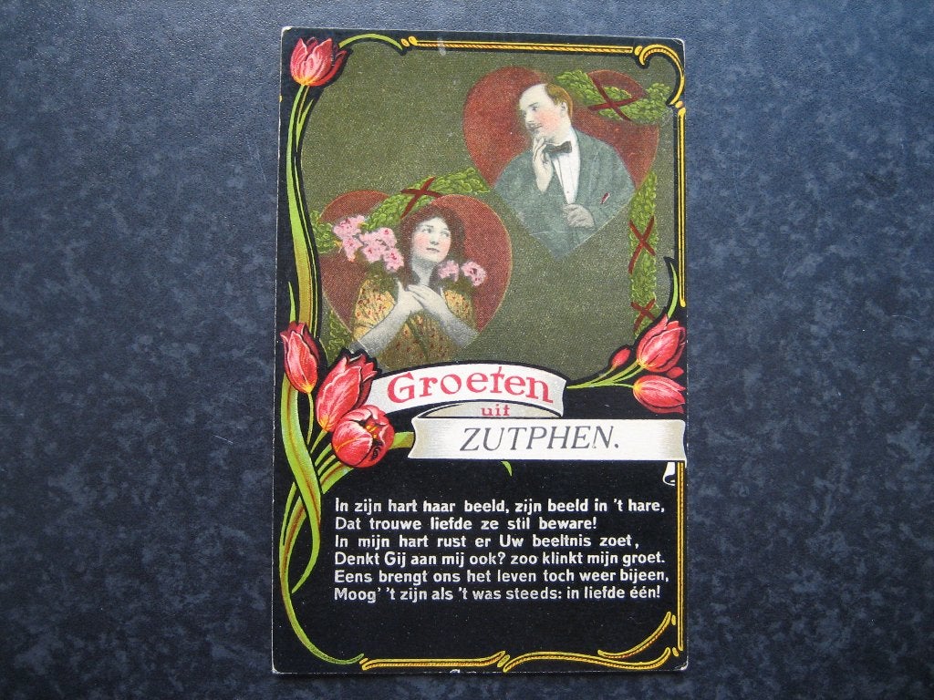 ZUTPHEN Groeten  uit B  met gedicht, Ophalen of Verzenden, Voor 1920, Gelderland