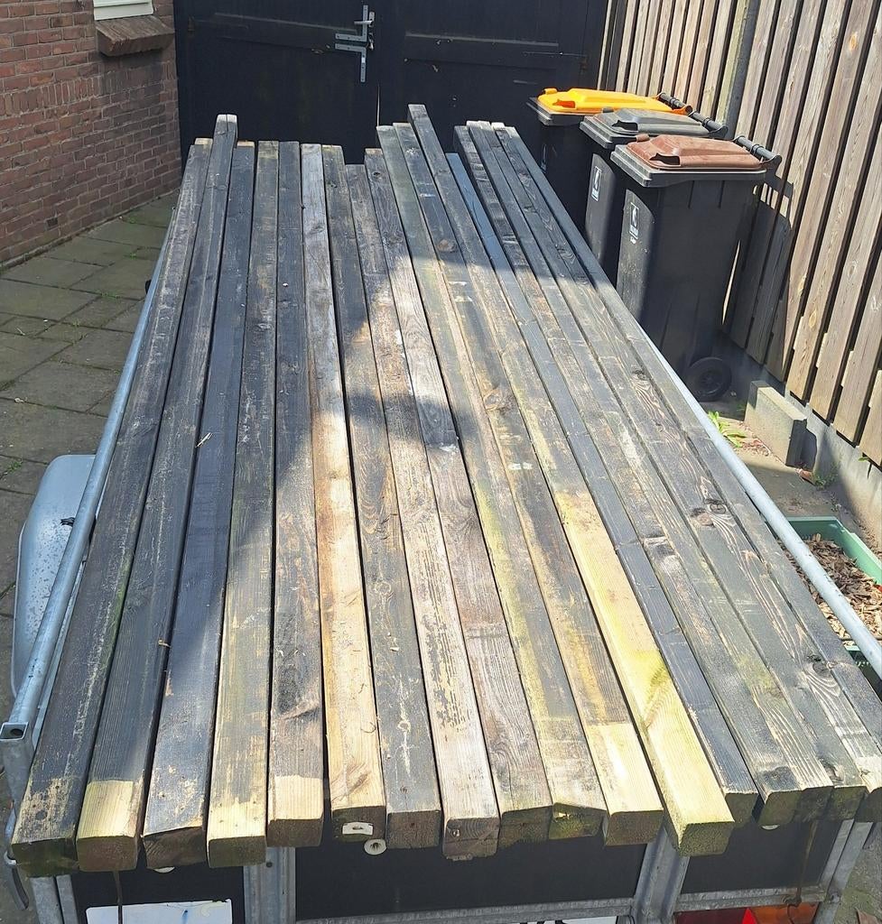 Gebruikt hout balken tuinhout 7x7 en  2/3  vuren, Ophalen, Balk, Vuren, 50 mm of meer