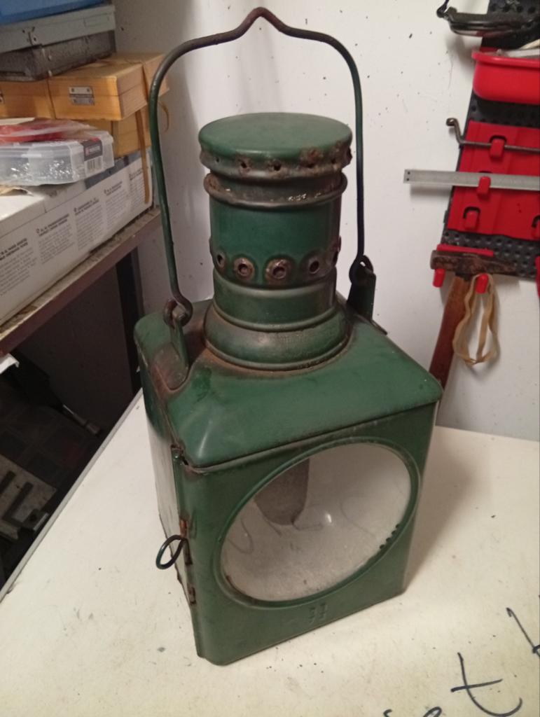 Oude Duitse spoorweg lamp Groen metalen signaallamp DB 1972, Ophalen of Verzenden