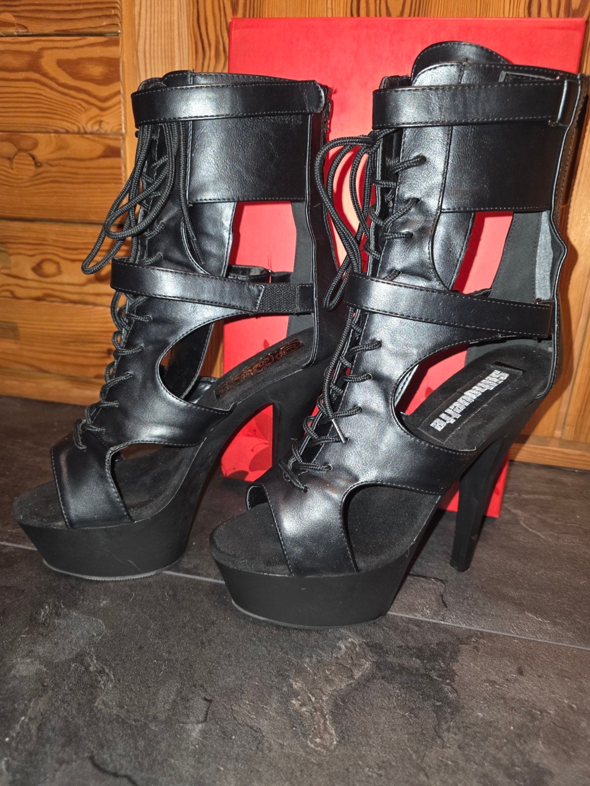 Pleaser KISS-299 Zwarte Leren Hakken Maat 41, Ophalen, Zwart, Pleaser, Schoenen met hoge hakken