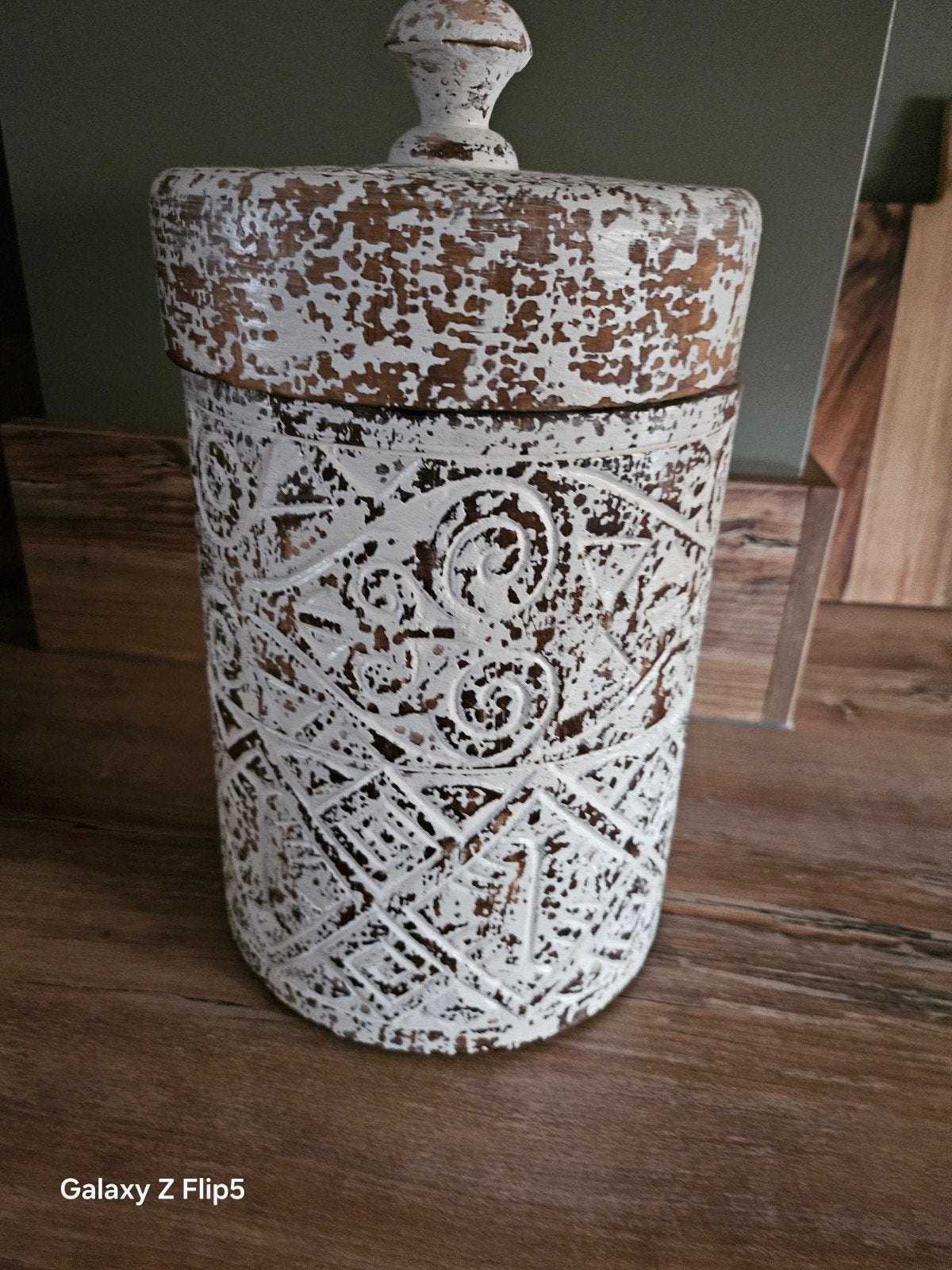 ibiza style houten (voorraad)pot, Ophalen, Zo goed als nieuw, Hout, Boho