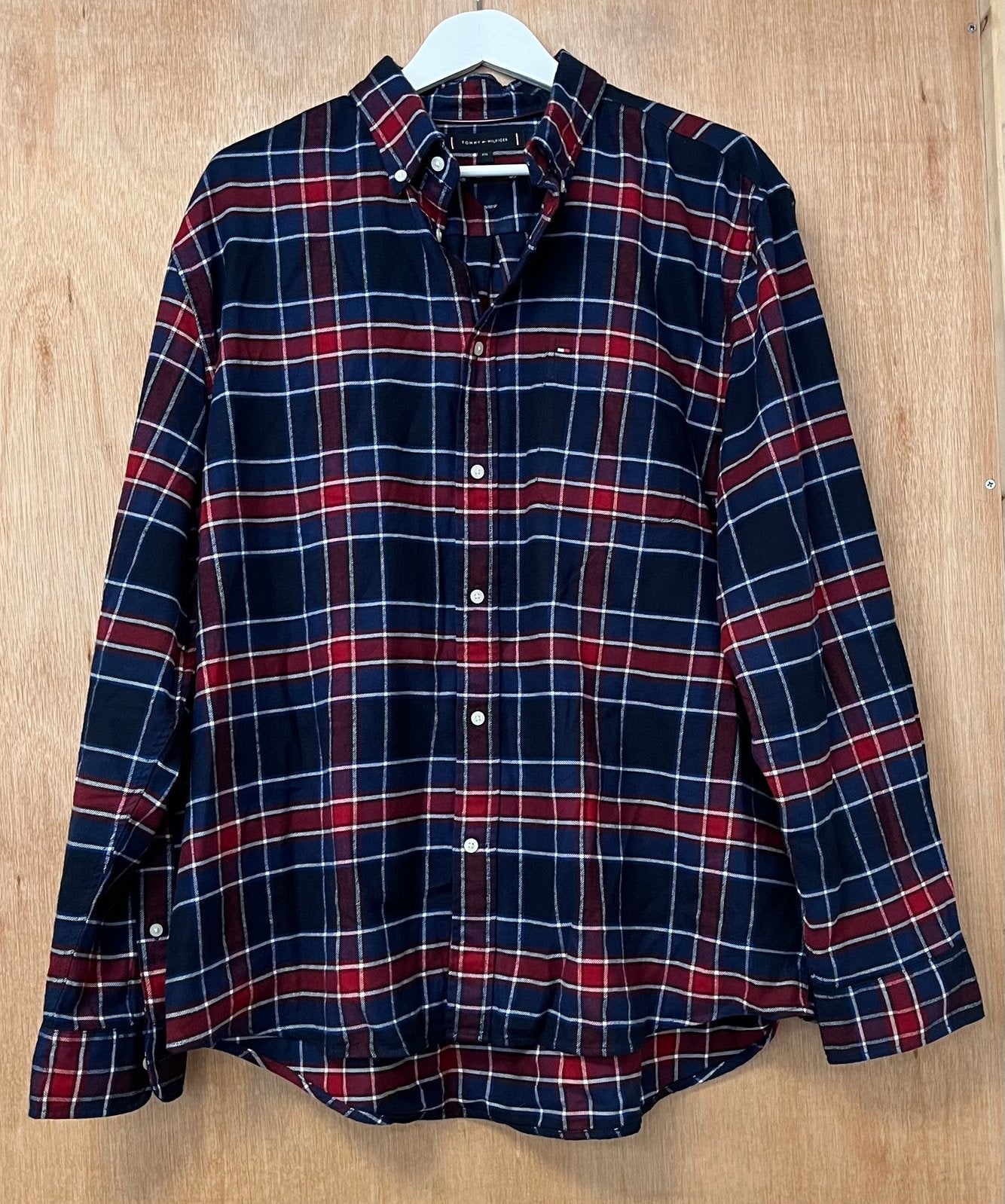 Tommy Hilfiger regular fit flanel overhemd geruit - Maat XXL, Ophalen of Verzenden, Zo goed als nieuw, Blauw, Overige halswijdtes