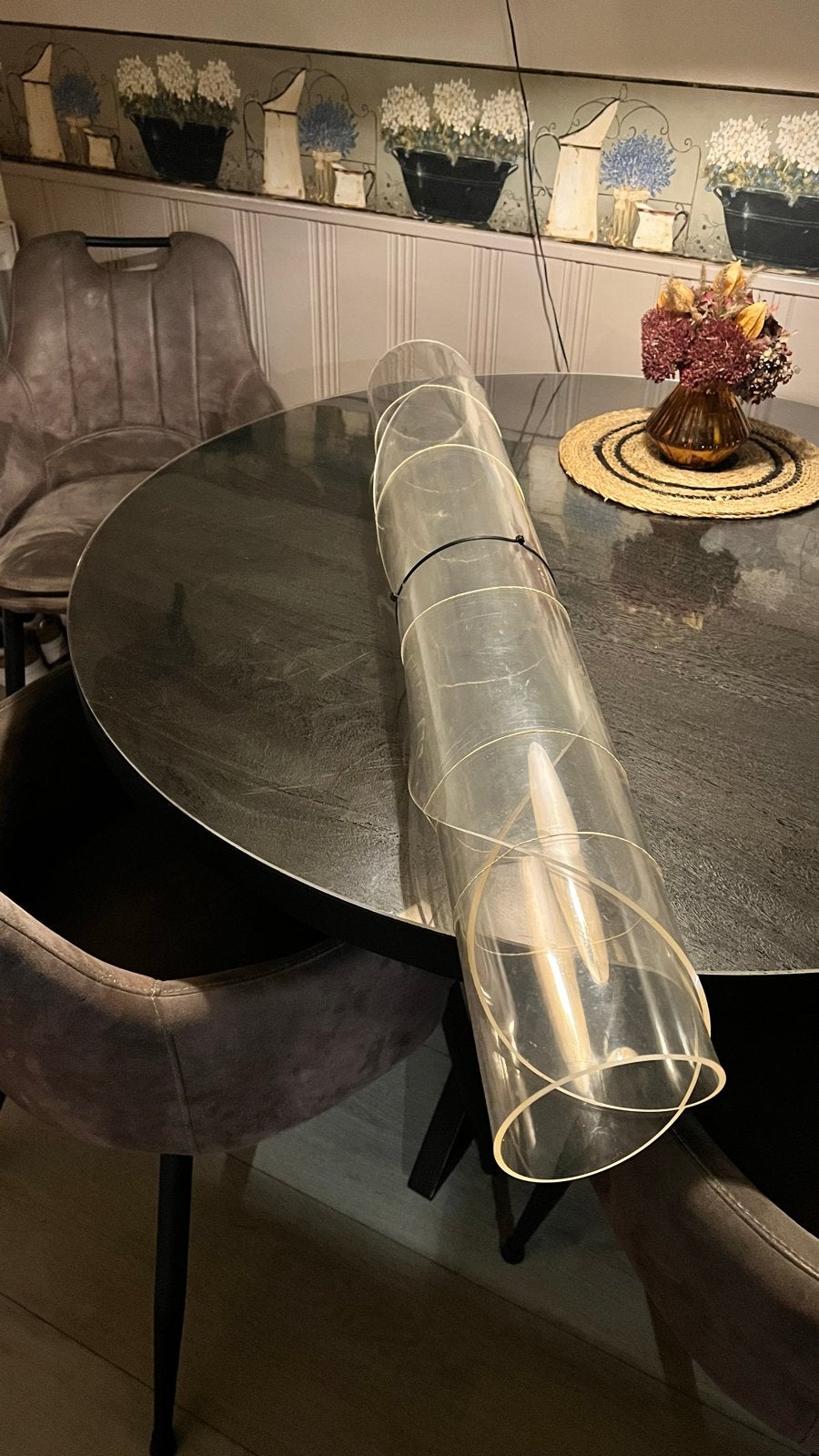 Transparant tafelzeil voor een ronde tafel 4mm x 110cm, Ophalen of Verzenden, Gebruikt, Kunststof